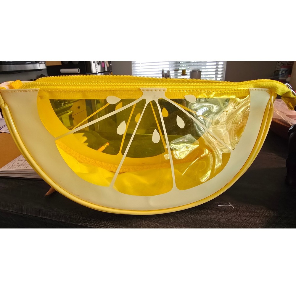 Yellow Lemon Slice Cosmetic Bag Clear PVC Citrus Fruit Travel Makeup Pouch